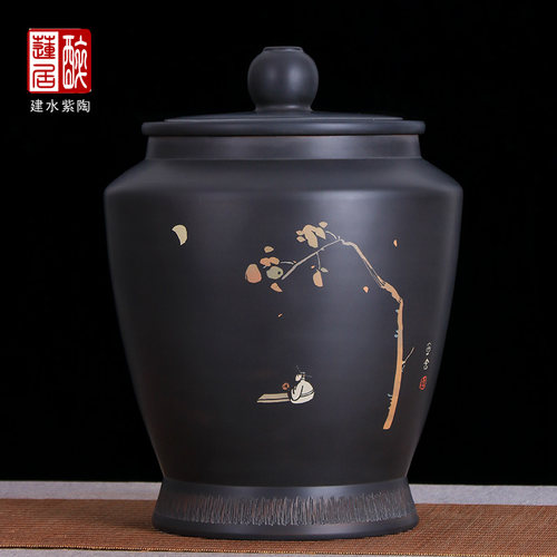 建水紫陶手工彩填两斤装大散茶罐