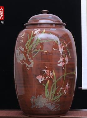 云南建水紫陶茶叶罐大储茶缸保鲜密封/357克饼100饼特大一号缸N63