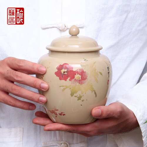 建水紫陶白泥亮光掌中罐小茶叶罐