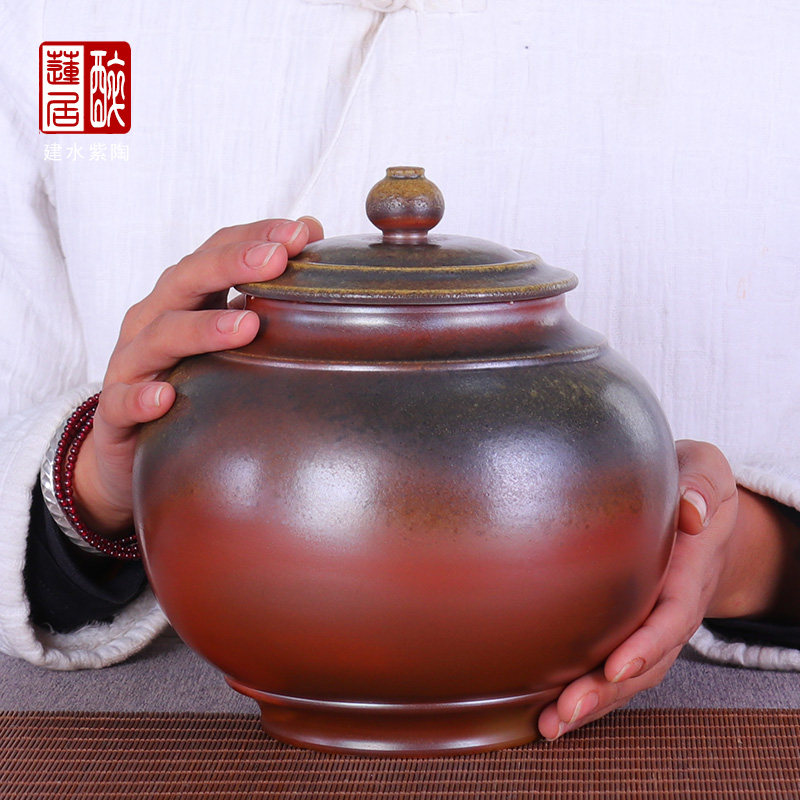 云南建水紫陶罐手工陶茶叶罐半斤装生普李正龙柴烧小灯笼罐 铭M43