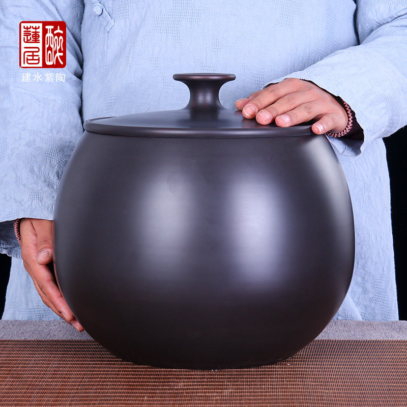 素面7饼茶缸建水紫陶罐普洱茶罐10斤装储米缸/苹果缸中号 铭 L97