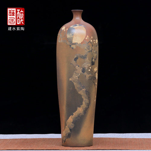 普忠华重工花鸟柴烧花瓶