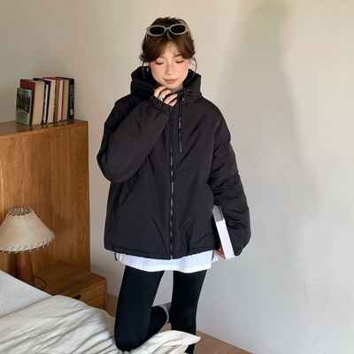 短款夹棉外套加厚连帽冲锋衣棉衣女秋冬新款2025年小个子羽绒棉服