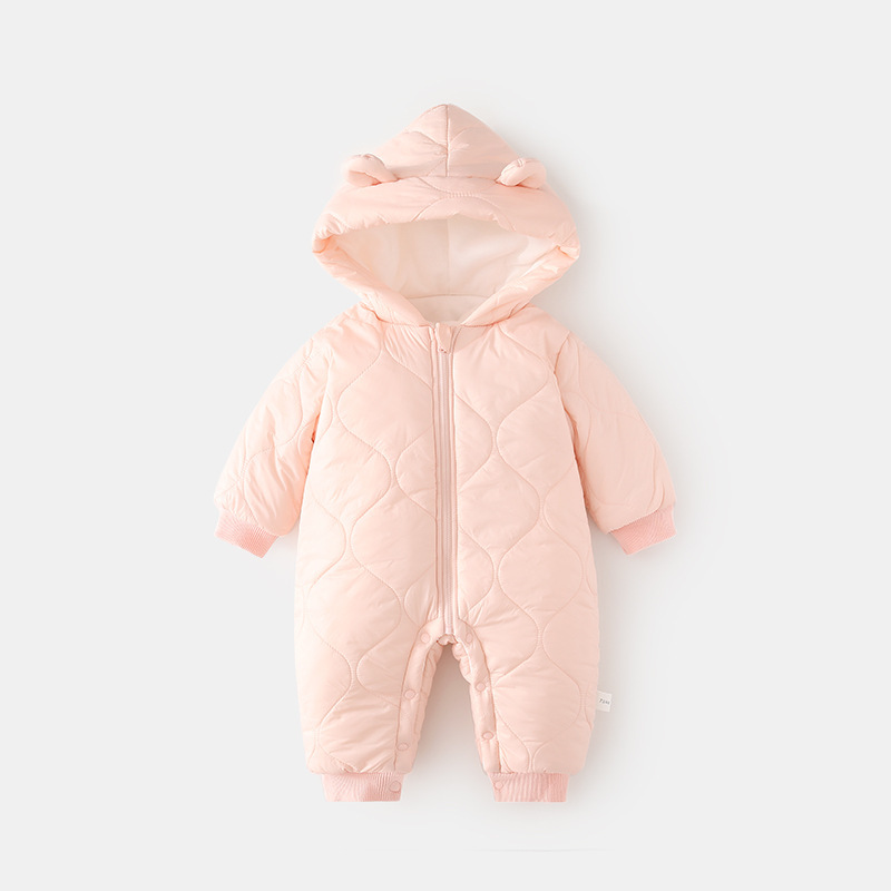 婴儿加棉外出服宝宝夹棉外穿连体衣秋冬加厚爬服儿童连帽防风棉衣