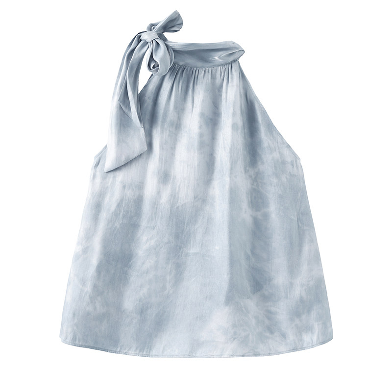 Liu Liu's Same Style, Someonesometimes Original Design, Iridescent Blue Halter Neck Tank Top with Tie Design