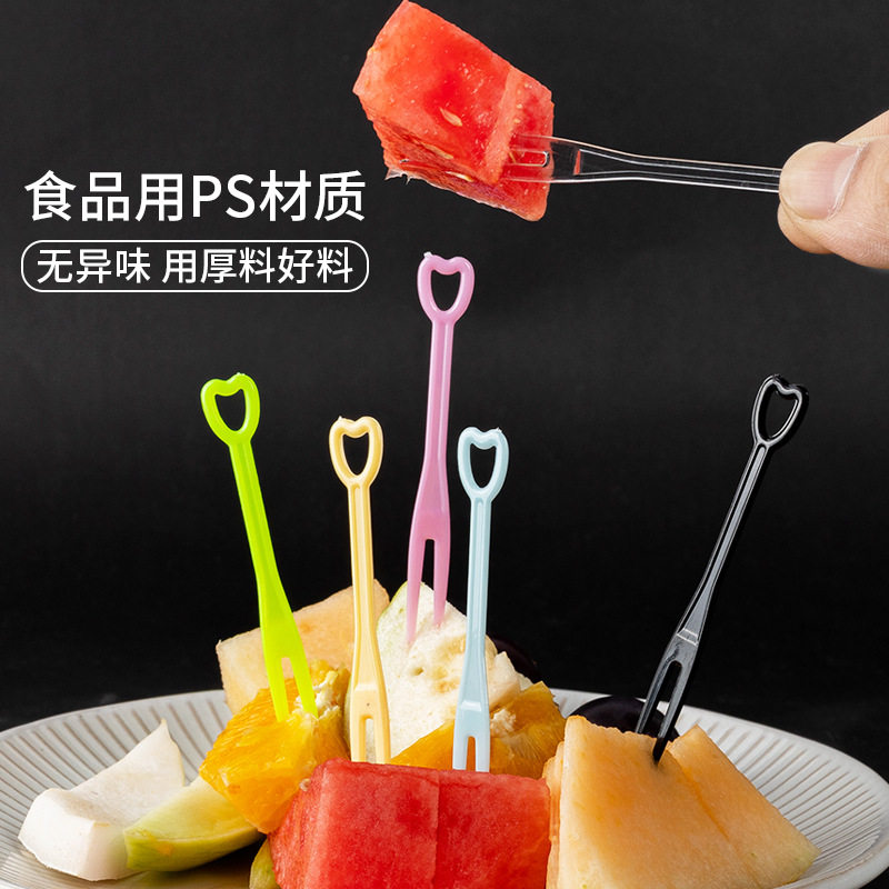 一次性透明彩色水果叉子独立包装