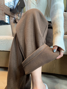 休闲直筒窄版 2025新款 西装 裤 棕咖色加绒裤 羊毛呢阔腿裤 子女秋冬季