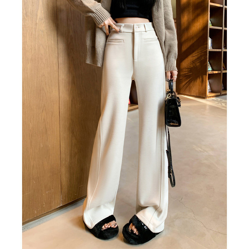 白色高腰裤子女春秋冬2025新款加绒窄版羊毛呢直筒休闲 西装阔腿
