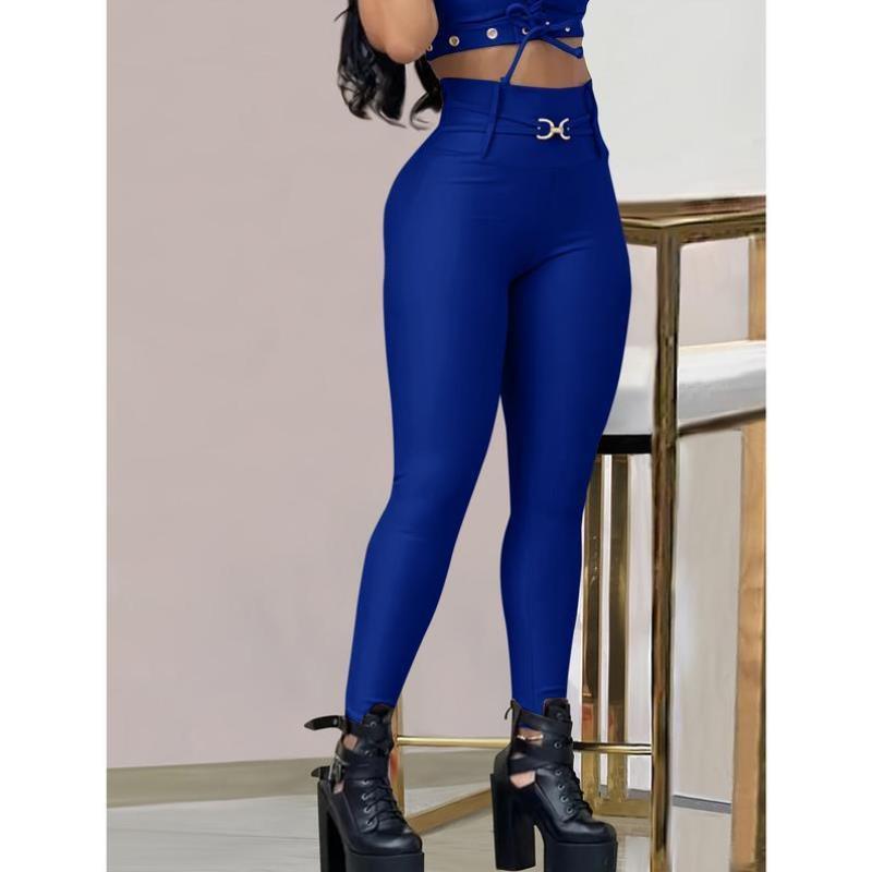 代发速卖通亚马逊跨境新款女士高腰修身紧身裤装饰纽扣