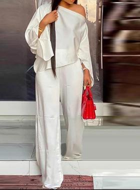 Faion Solid Color Polyester Two Piece Women's Su时尚跨境