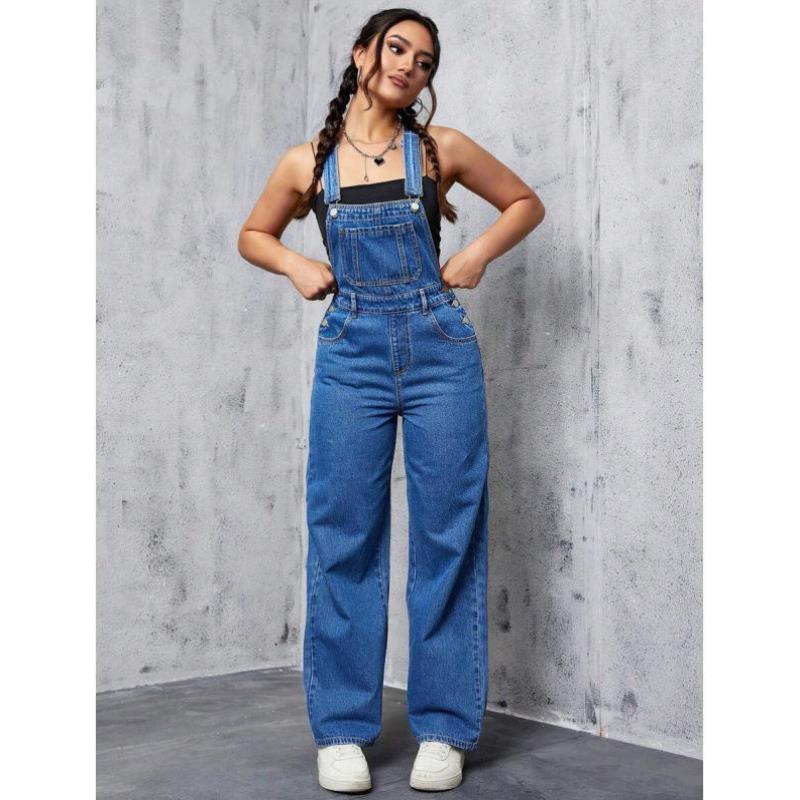 外贸新款跨境 Denim 斜插袋牛仔背带裤（无上衣款）