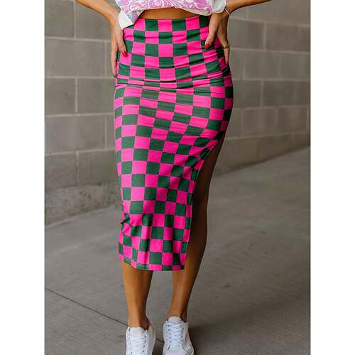 O 25951 Grid Side Slit Bodycon Skirt 格子修身半身裙