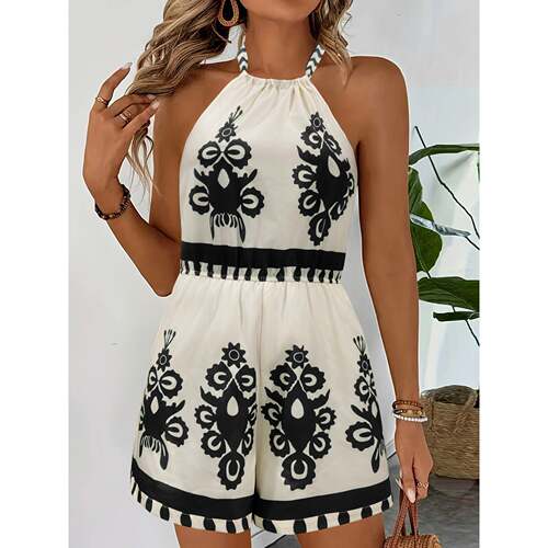 N 13261 Black White Print Jumpsuit 印花连衣裤