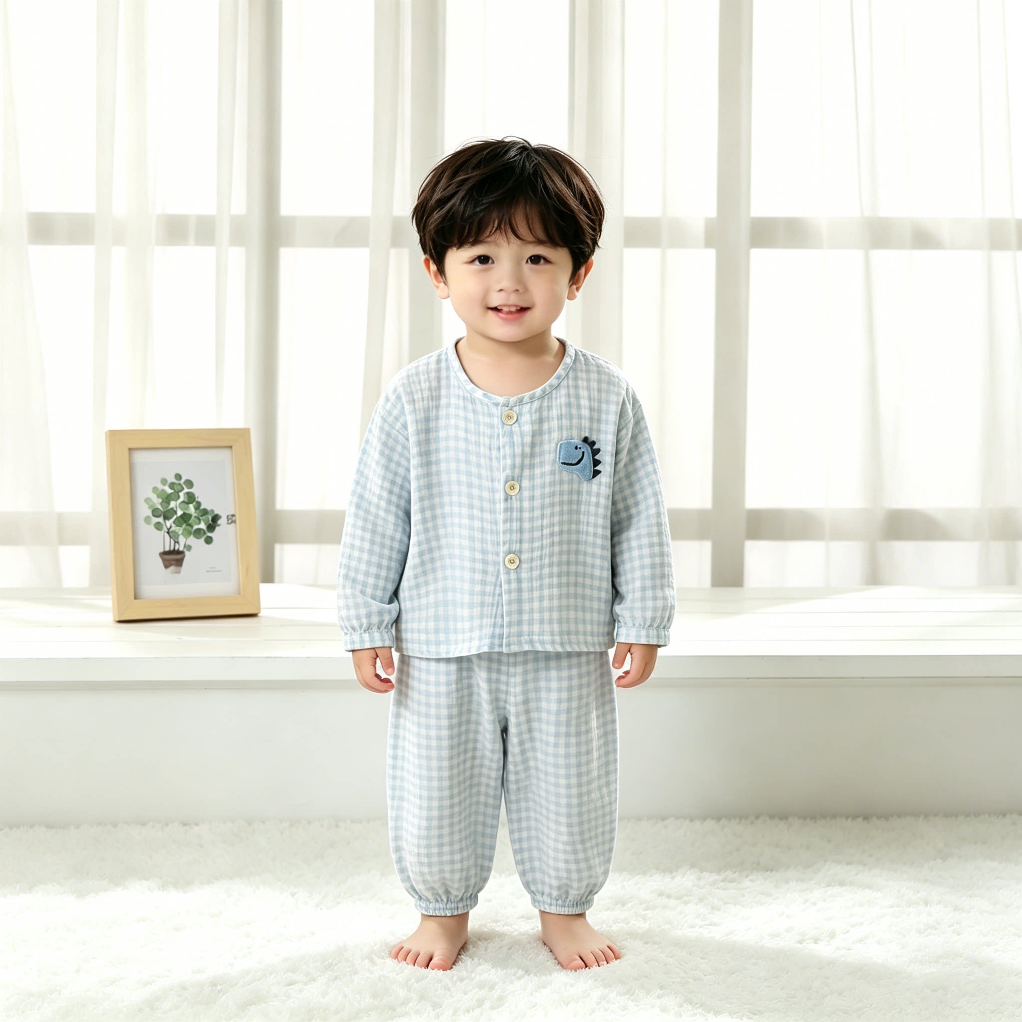 儿童睡衣夏薄款男女孩2026棉纱布套装婴儿纱布长袖空调服宝宝睡衣