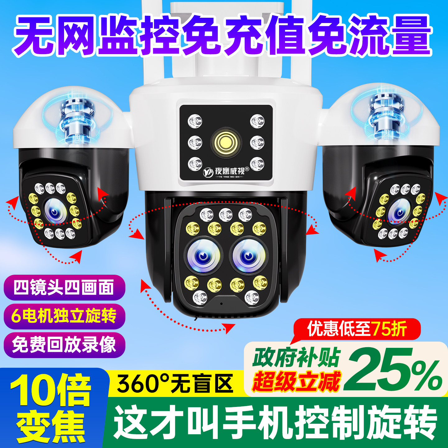 监控360度无死角室外摄像头手机远程4G免流量家用无网无电太阳能 - 实物图
