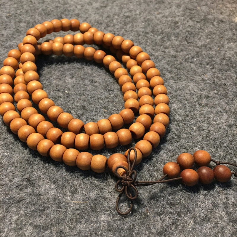 巴布亚老檀香7*9mm苹果圆08颗佛珠手串沉水媲美老山檀黑肉