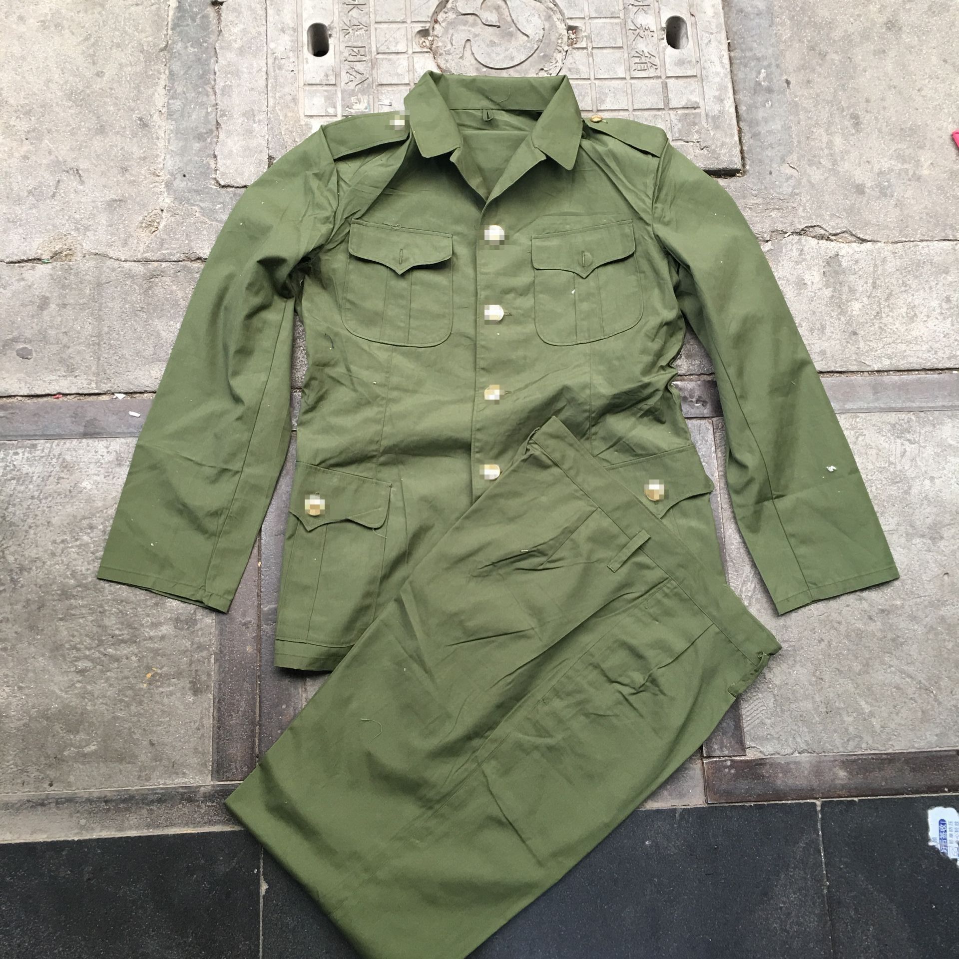 正品87式军绿夏常服的确良面料夏季小西装领老式军训服