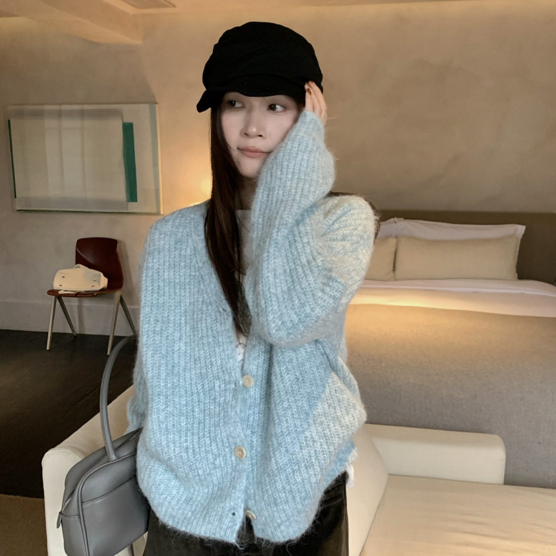 MISS密思家秋冬韩系慵懒风松弛感百搭显瘦V领开衫暖和毛衣A06763