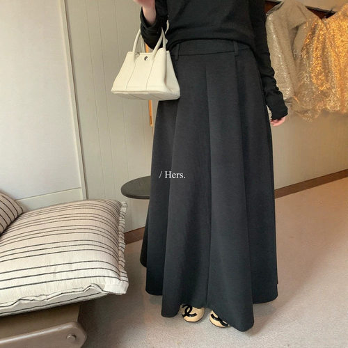 Hers一勺甜2026秋冬韩系简约风百搭遮肉抓绒A摆长款半身裙女62118