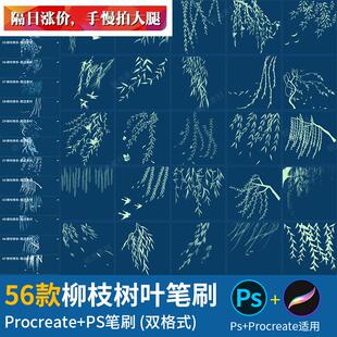 ps笔刷procreate笔刷春柳树枝细柳条植物树叶子水墨清新国画素材