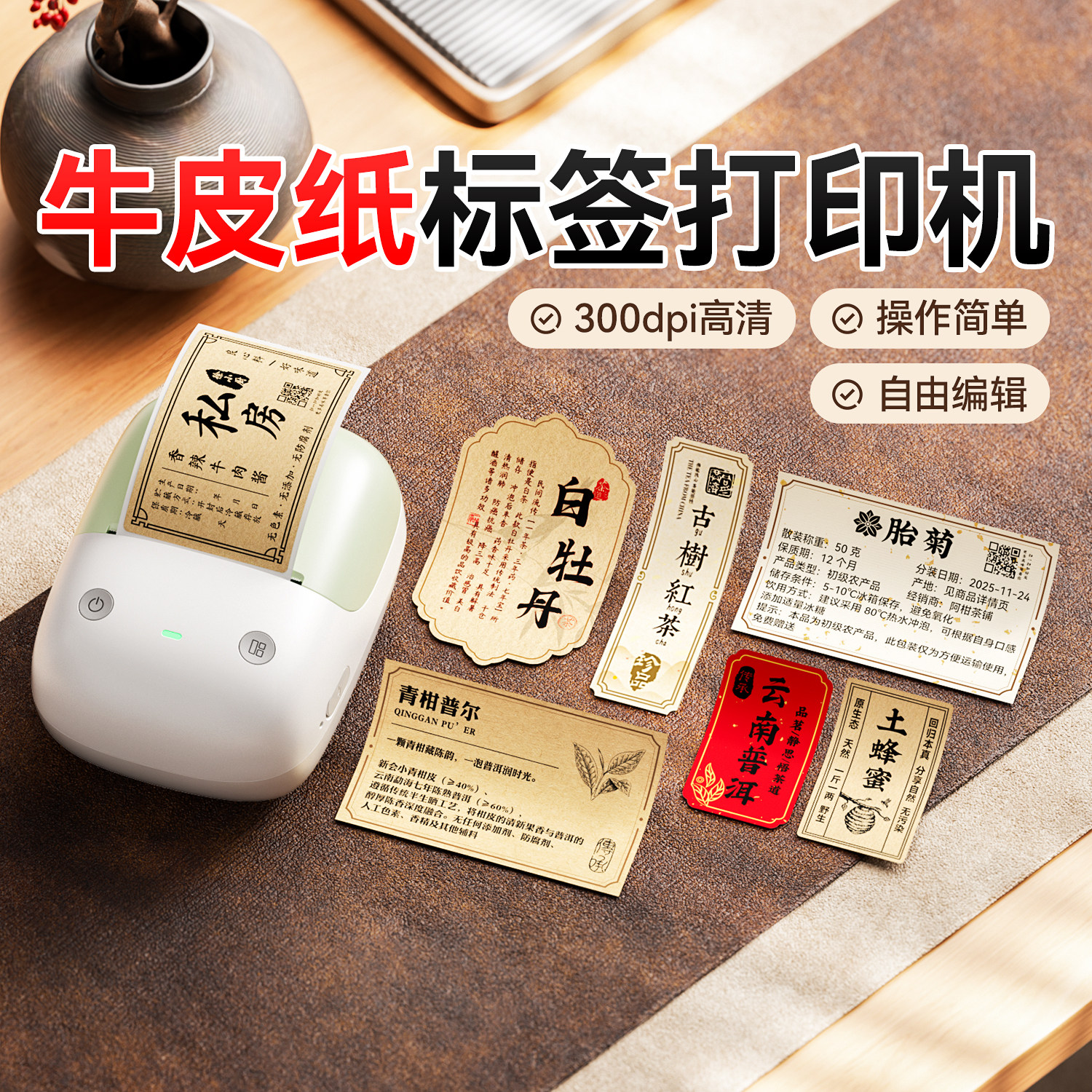 精臣B2pro牛皮纸色标签打印机小型高清茶叶农产品食品封口贴包装商标logo酒类线香热敏彩色不干胶贴纸打标机