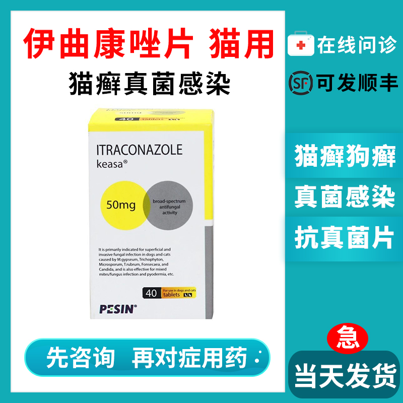 口服伊曲康唑宠物猫狗抗真菌药肤曲康猫癣狗癣皮肤病瘙痒脱毛片剂