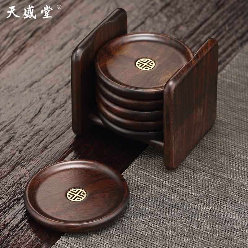 天盛堂黑檀木茶杯垫套装组合实木隔热垫茶道配件品茗茶托垫子茶垫