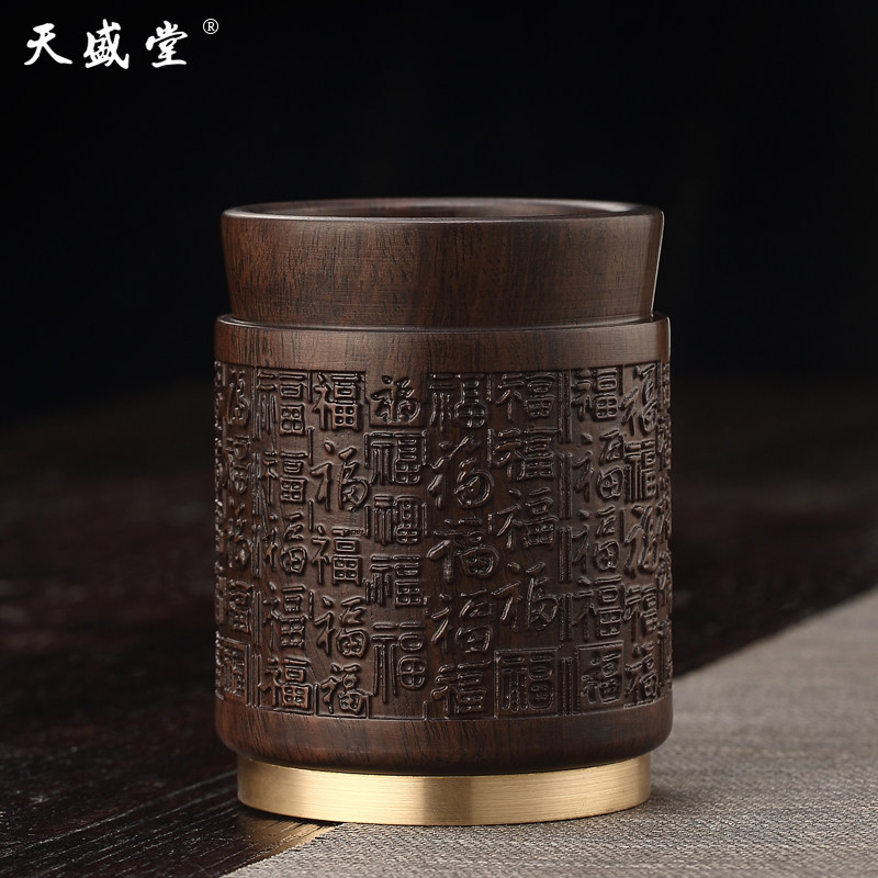 黑檀木茶具收纳筒家用茶道配件六君子单筒文房四宝毛笔实木大笔筒