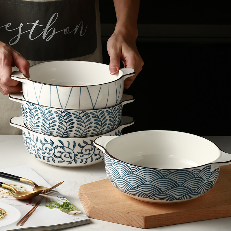 芳筑日式陶瓷双耳汤碗创意餐具家用大碗面碗沙拉碗创意复古大汤盆,餐饮具,碗,淘宝优惠券,粉丝福利购,淘宝优惠卷