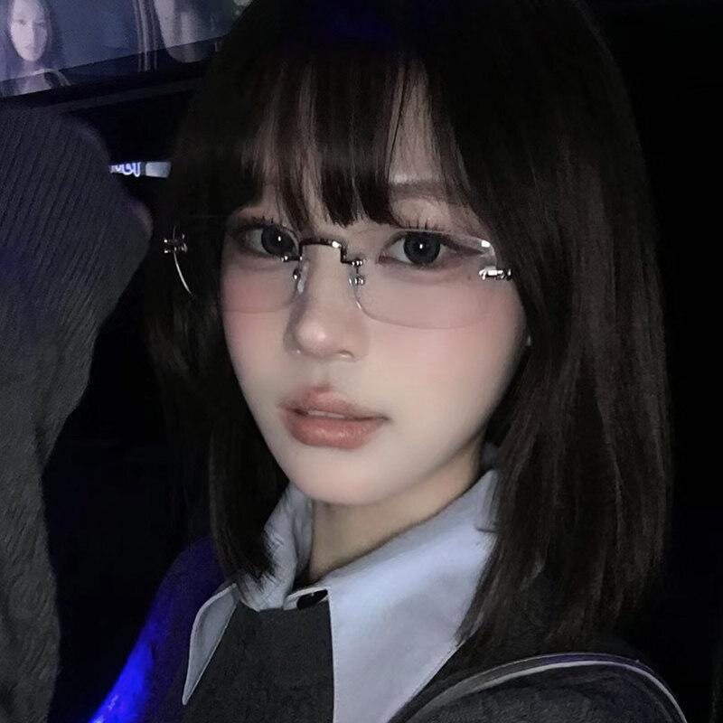 简约平光镜金属无边框清冷感无框素颜高级感无框眼镜纯欲风无框女