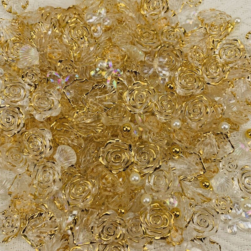 金边玫瑰花瓣diy配件透明花朵散珠自制古风发夹耳坠手链饰品材料