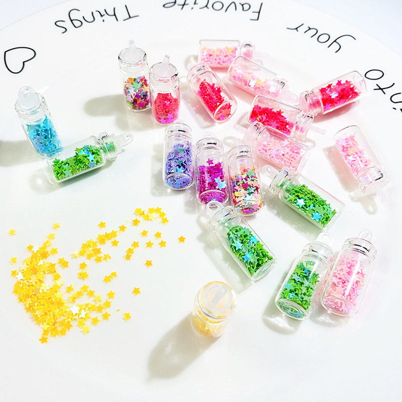 迷你diy玻璃瓶挂件五角星亮片指甲贴玻璃瓶许愿瓶挂饰饰品配件