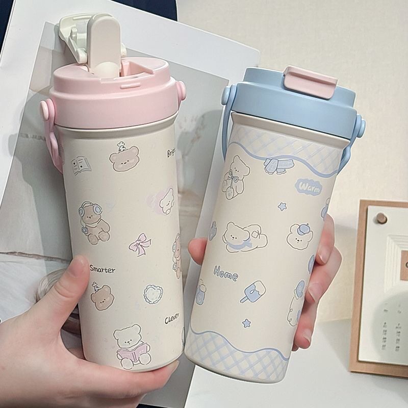 吸管保温杯学生304不锈钢新款水杯高颜值女生大容量便携咖啡杯子