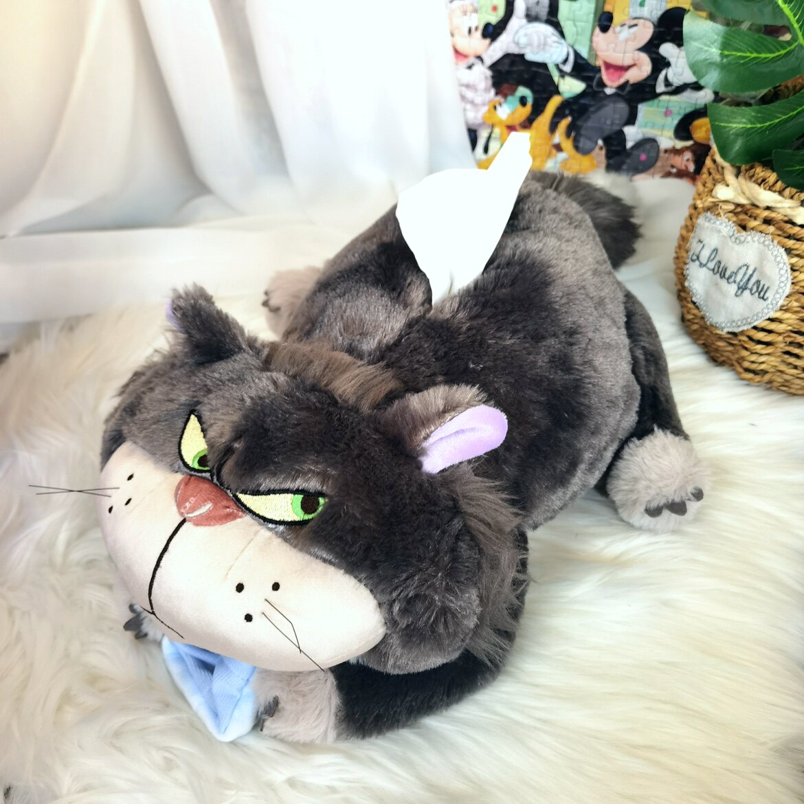 路西法纸巾套网红猫咪公毛绒可爱萌系坏猫咪纸抽盒玩偶车载桌面款