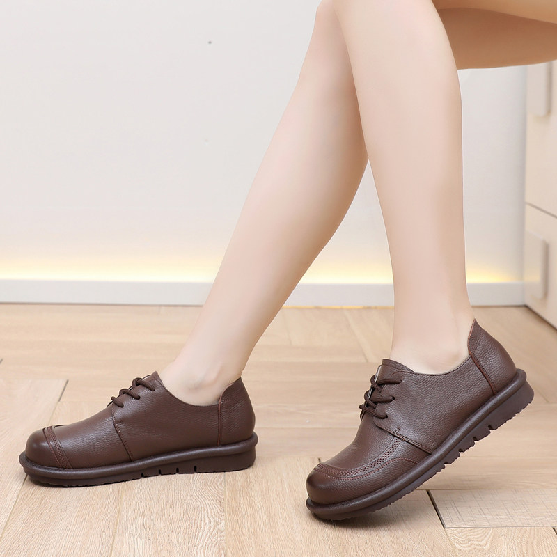 真皮圆头深口单鞋女休闲系带低跟软底妈妈鞋大码宽脚舒适春秋皮鞋,女鞋,深口单鞋,淘宝优惠券,粉丝福利购,淘宝优惠卷