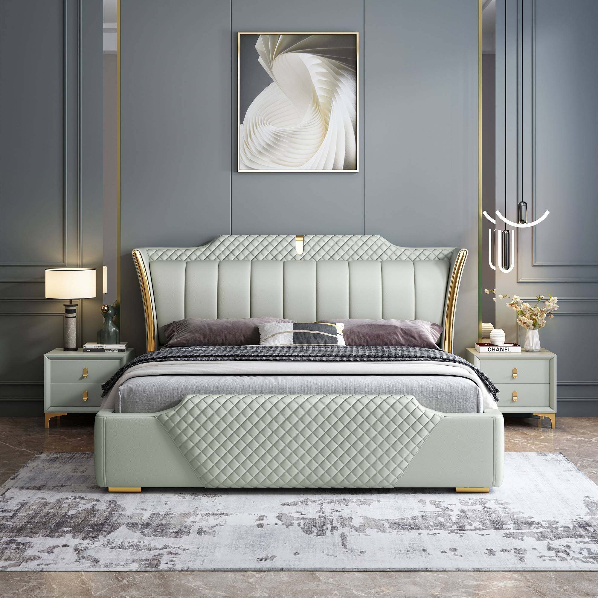 品牌轻奢纳帕皮床现代简约科技布床婚床2x2.2米大床主卧1.8双人床