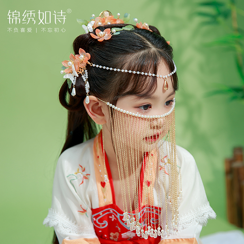 新款女童古风汉服头饰套装