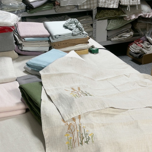 汉麻雨露本色刺绣枕套48X74cm一对