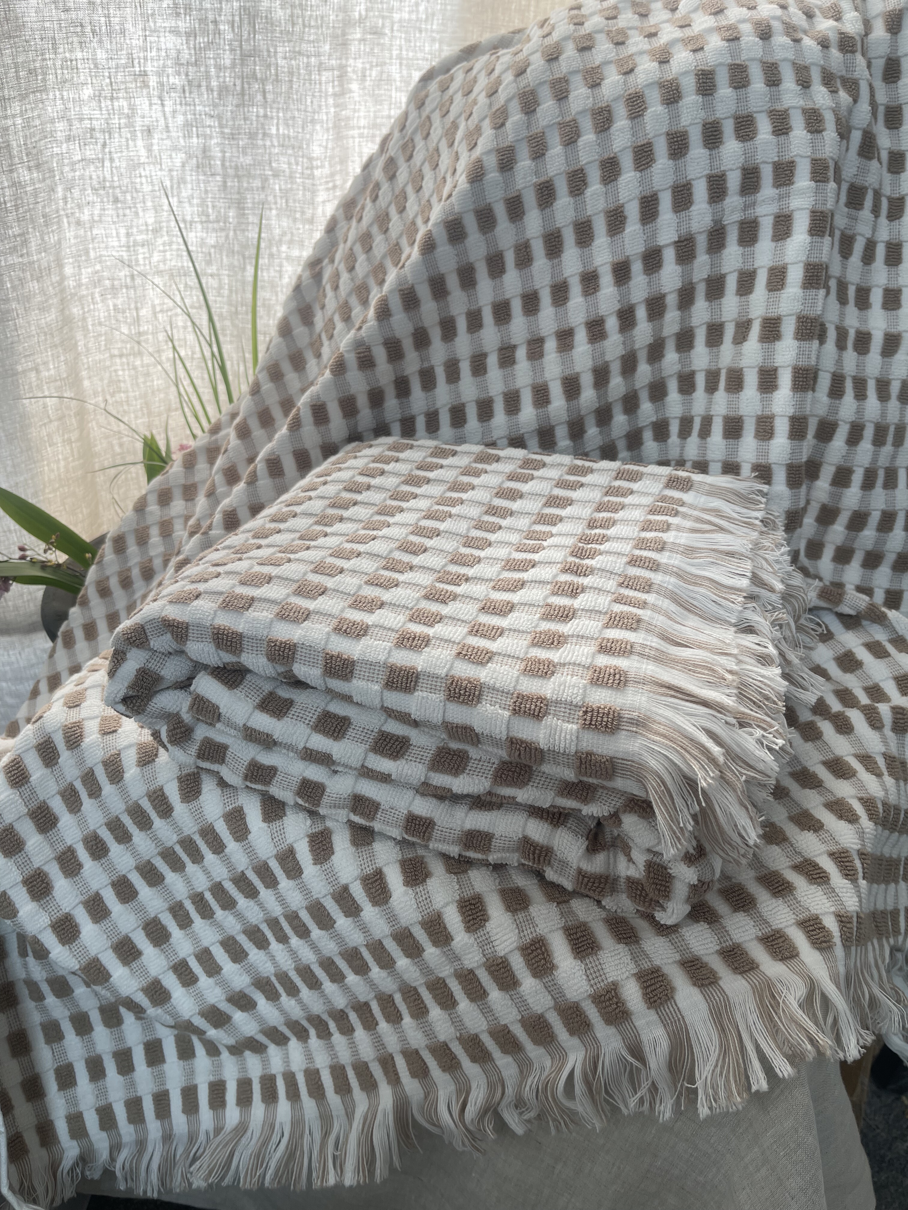 色织棉麻毛圈流梳毯 加大浴巾90X170cm(不含流梳边)