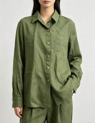苔藓绿女款汉麻衬衫100%汉麻 传统工艺可量身定作