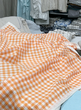 法国亚色织橙色方格床单150x200cm