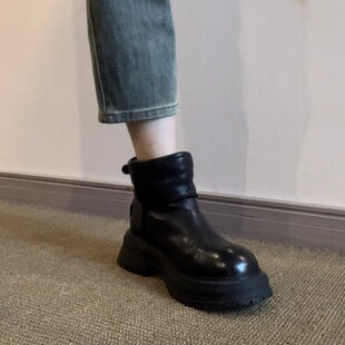 真皮厚底雪地靴女款加绒加厚冬季保暖羊毛东北短靴防滑大棉马丁靴