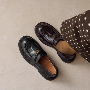 小个子增高单鞋 软羊皮山茶花英伦乐福鞋 新款 2025春季 女厚底小皮鞋