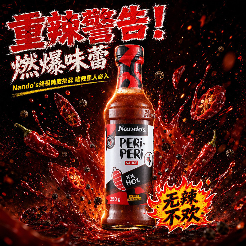 Nando's南逗牌重辣辣椒酱烤鸡腌酱披萨蘸酱重辣级辣酱蘸酱250g/瓶图片