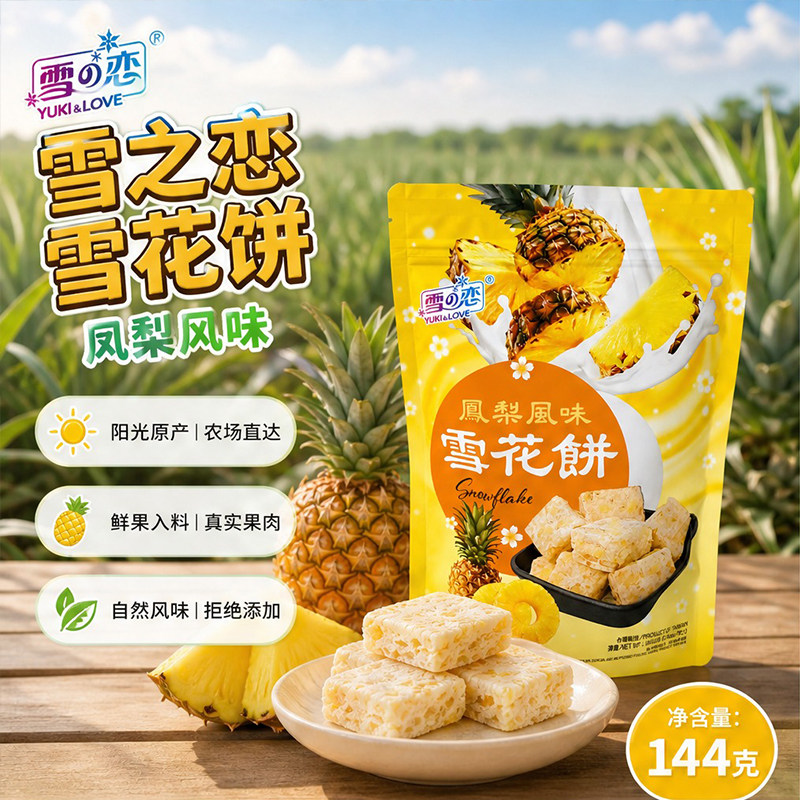 台湾进口雪之恋凤梨味雪花饼订婚结婚婚糖饼干糕点心休闲零食144g