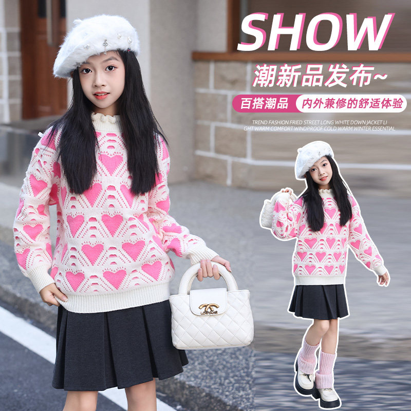 女童秋装毛衣2025新款中大童韩版洋气百搭休闲女孩春秋季针织上衣