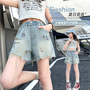 女童牛仔短裤2026夏装新款儿童洋气五角星刺绣裤子大童百搭三分裤