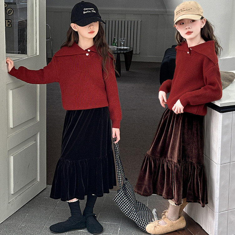 女童裙子套装秋冬2025新款大童女装连衣裙儿童冬装韩系穿搭半身裙