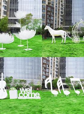 不锈钢大提琴钢琴白马拉花车雕塑售楼部婚纱摄影音符荷花道具摆件