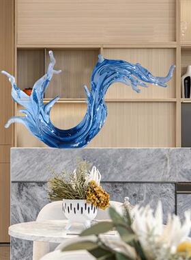 酒店大堂透明树脂工艺品摆件客厅高档水浪花雕塑别墅装饰桌面摆设